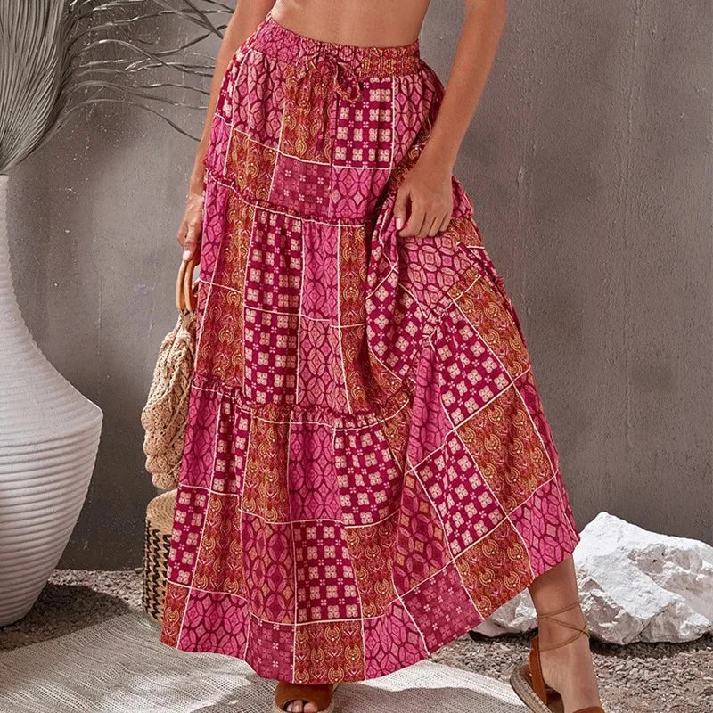 Women Bohemian Patchwork Maxi Skirt | Amara