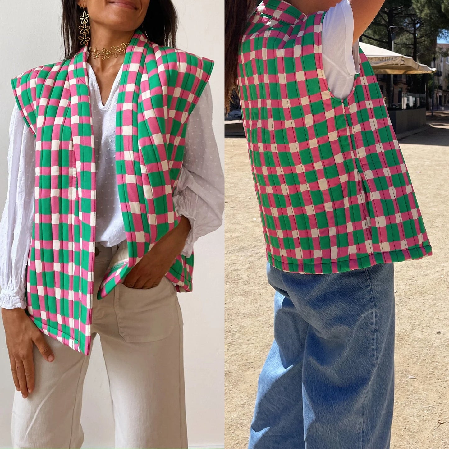 Women Patterned Sleeveless Quilted Vest | Myrtle