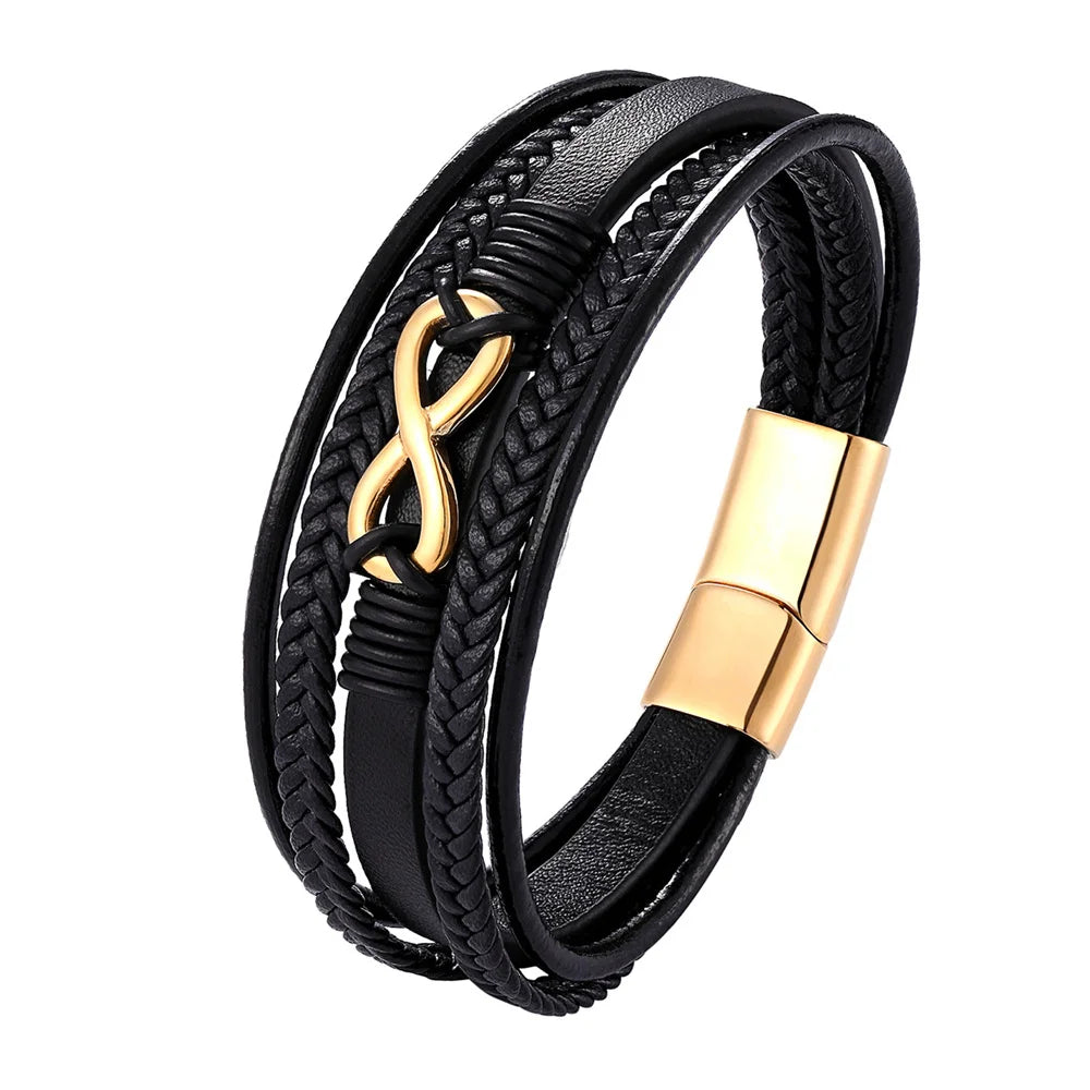 Variant image for Men's Bracelet Black Leather Stainless Steel | Classic-4