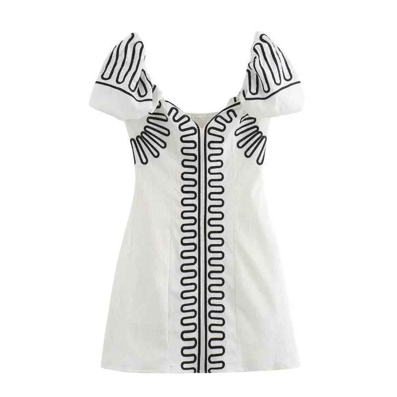 Women Ruffled Sleeve Embroidered Mini Dress | Aleida