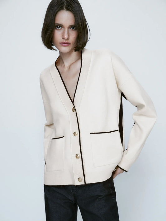 Women Contrast-Trim Button Cardigan | Tony