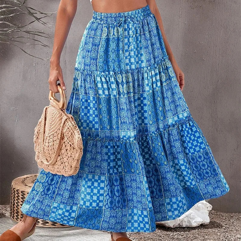 Women Bohemian Patchwork Maxi Skirt | Amara
