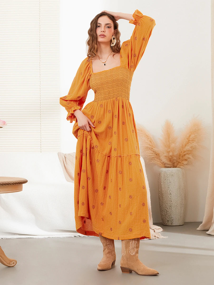 Women Off-Shoulder Smocked Maxi Dress | Kaira