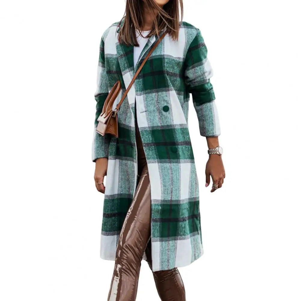 Women Longline Plaid Button Coat | Gisselle
