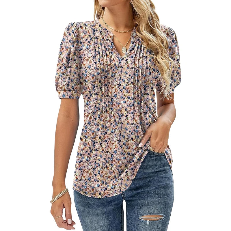 Women Floral Pleated Puff Sleeve Blouse | Eliana