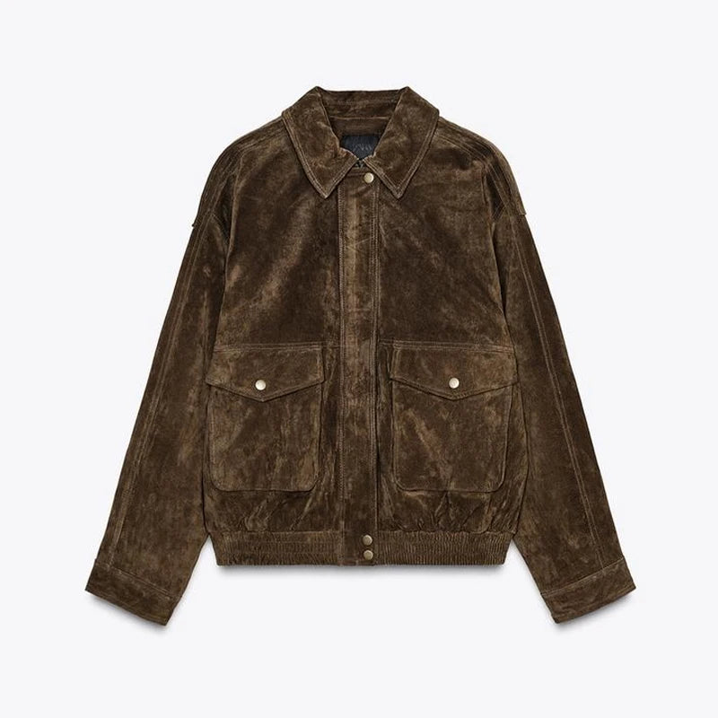Variant image for Women Jacket Brown Suede | Chic Style-1