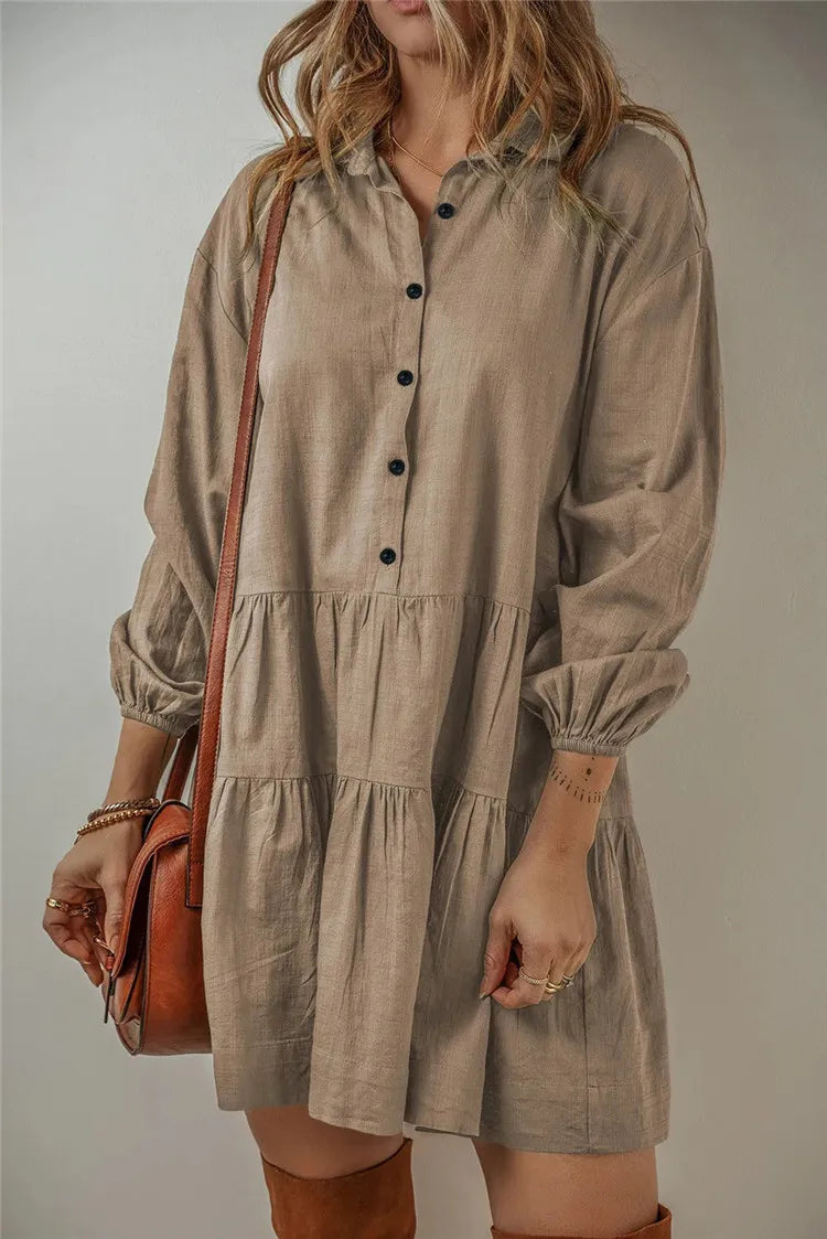 Women Pleated Shirt Dress | Jolina
