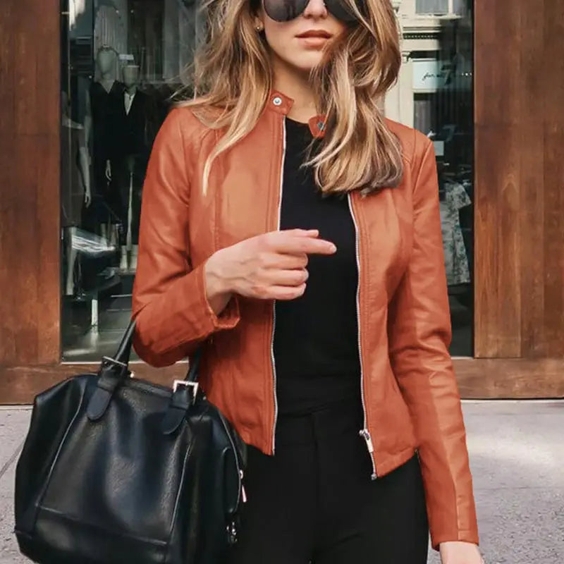 Women Classic Zip-Up Faux Leather Jacket | Kali