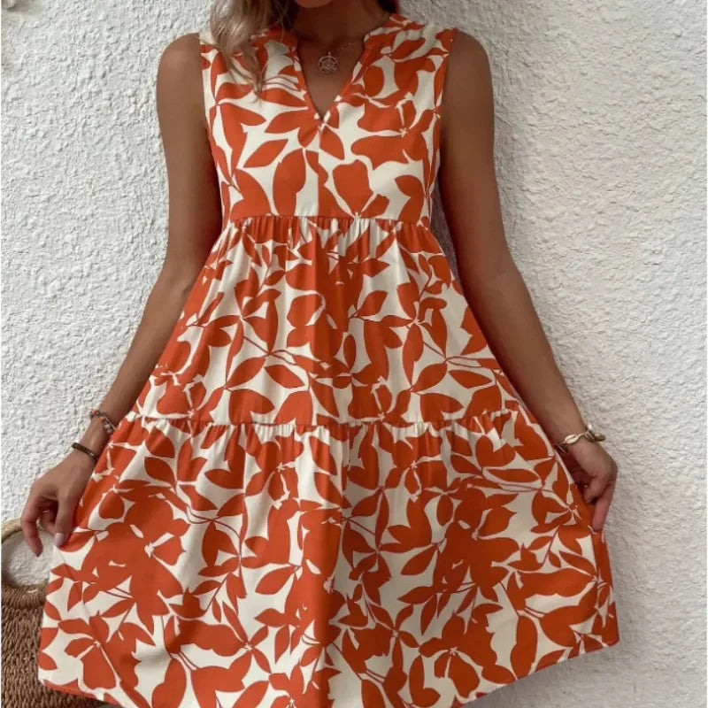 Women Summer Green Leaf Print Dress | Fabiana