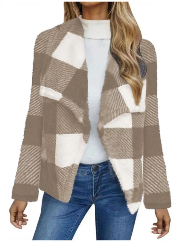 Women Checkered Soft Knit Open Cardigan | Enara