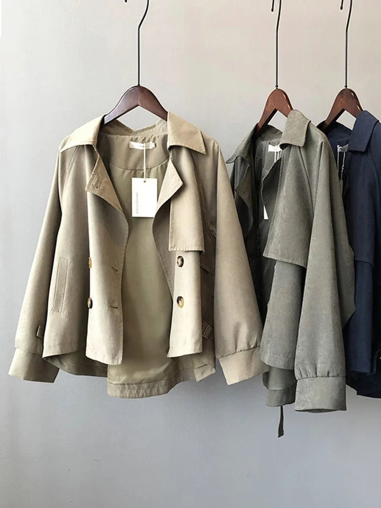 Women Cropped Double-Breasted Trench Coat | Czarina
