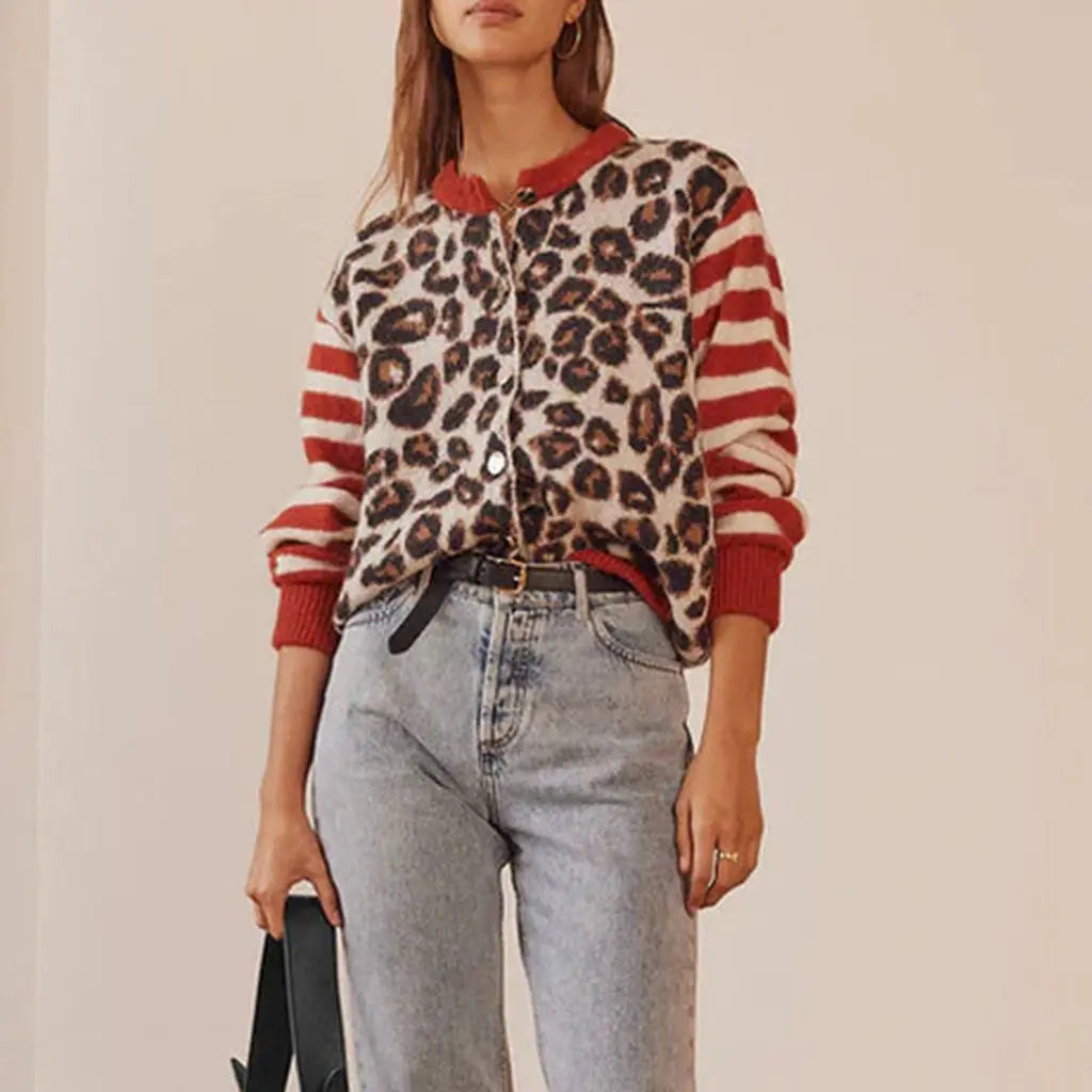 Women Leopard Print Button Cardigan | Philomena