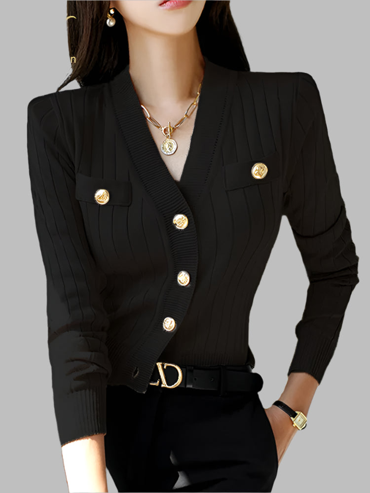 Women Ribbed Button-Up Cardigan | Jessamy