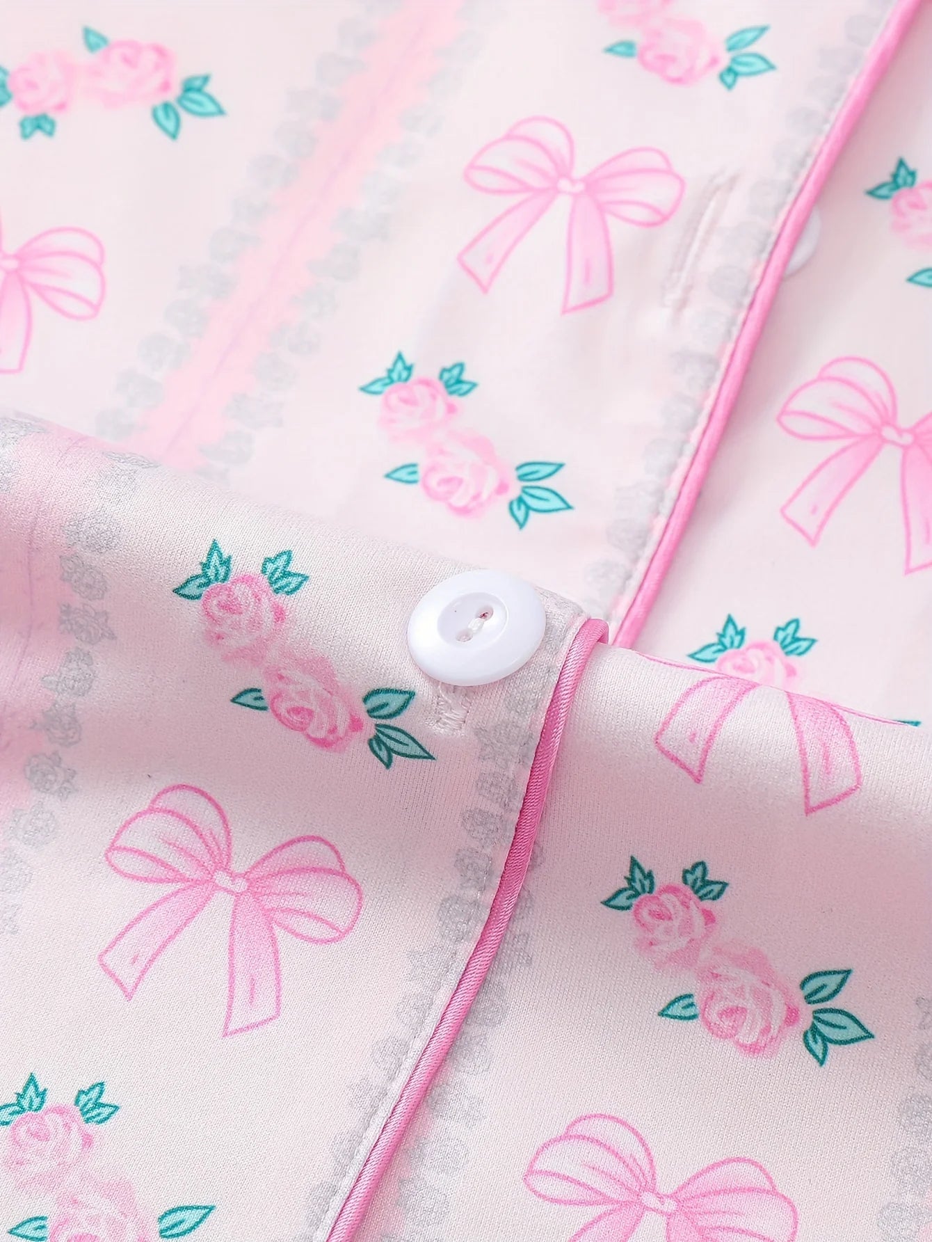 Women Pastel Bow Print Short Sleeve Pajama Set | Celestine