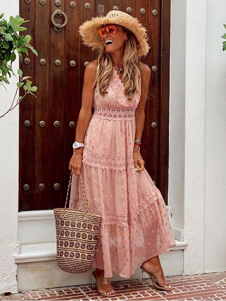 Women Boho Lace Tiered Maxi Dress | Belinda