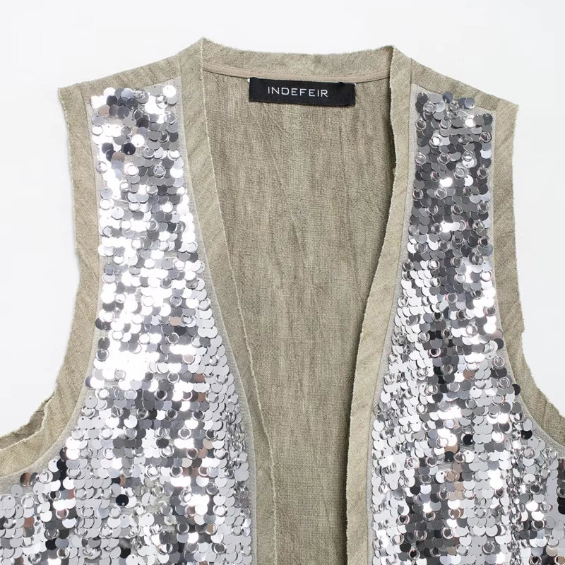 Women Sequined Vest & Skirt Set | Elara