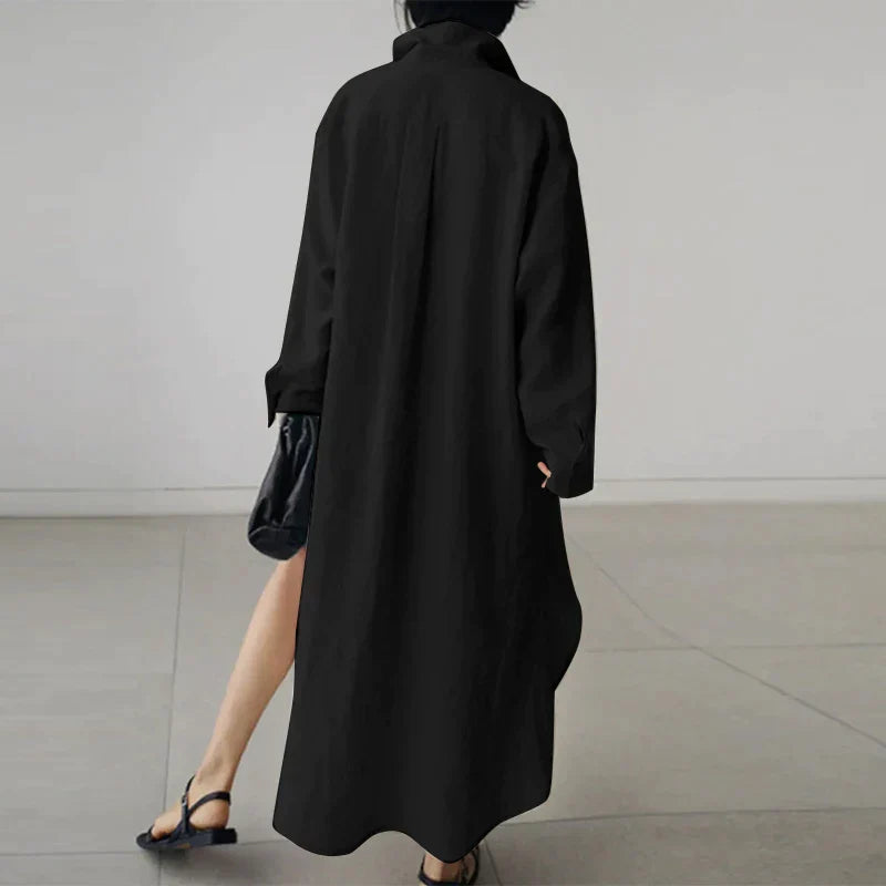 Women Button-Up Shirt Dress with Side Slit | Evelyn