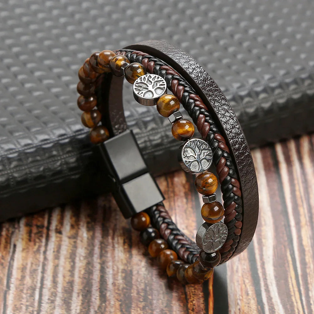 Variant image for Men's Leather Bracelet Black Multilayer | Urban Style-14