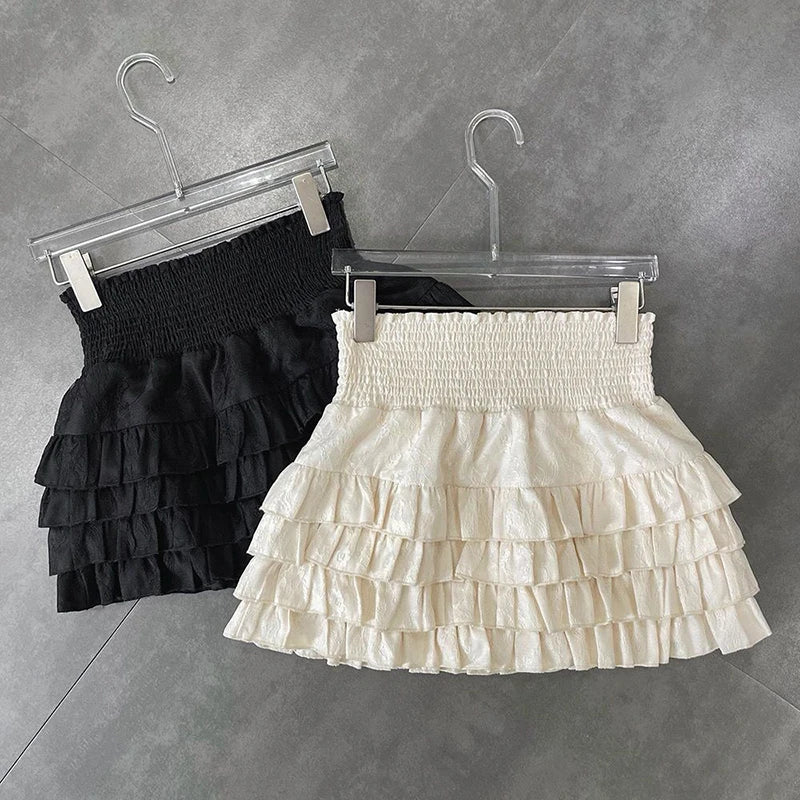 Women Smocked Ruffle Mini Skirt | Susetta