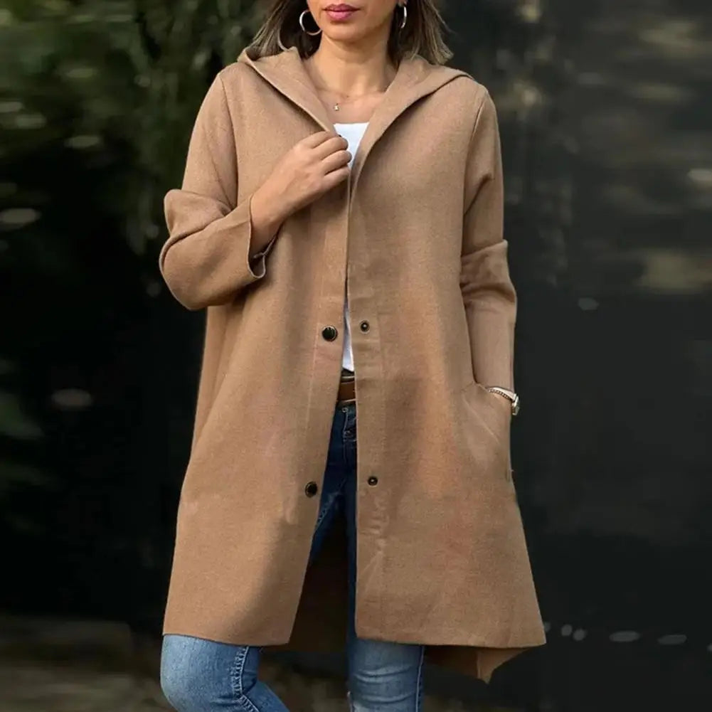 Women Wool Coat Grey Hooded Mid Length | Elegant Style-2