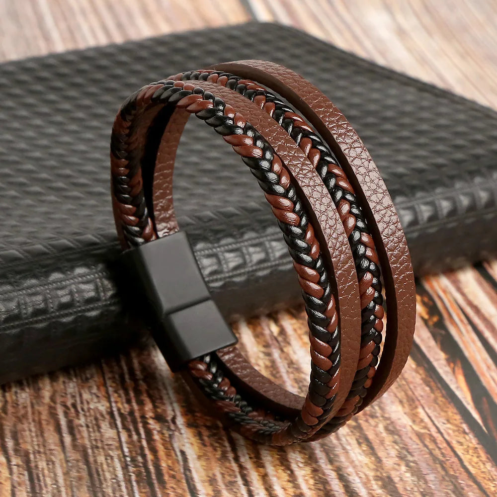 Variant image for Men's Leather Bracelet Black Multilayer | Urban Style-22