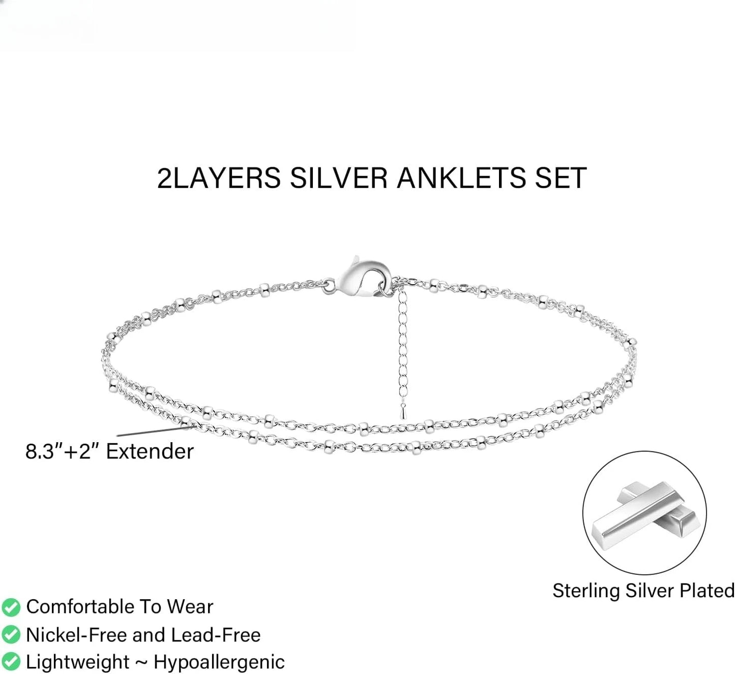 Women Silver Double Chain Anklet | Thalia