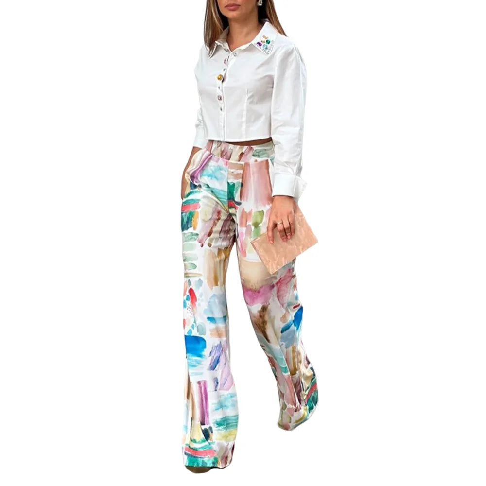 Women Watercolor Wide-Leg Pants | Kathryn