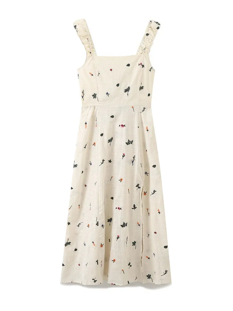 Women Floral Midi Dress with Ruffled Straps | Felicia