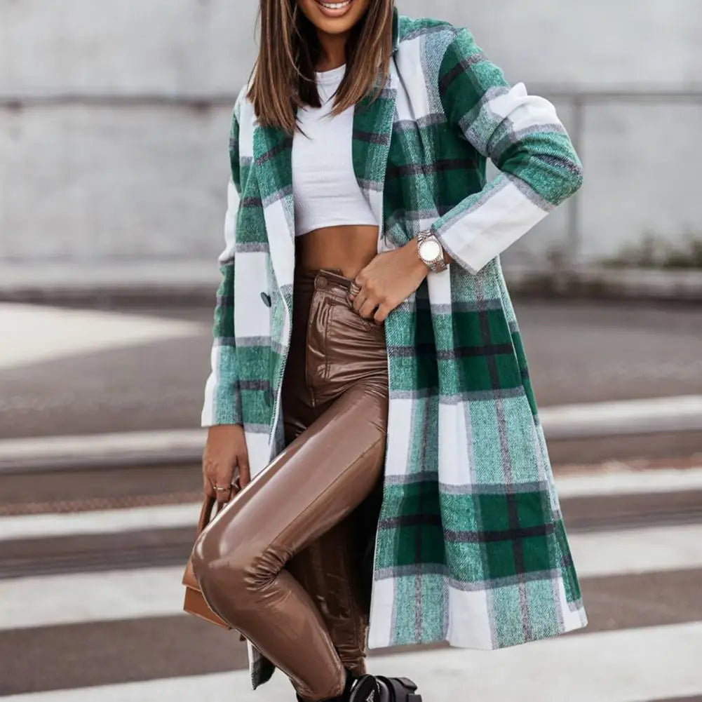 Women Longline Plaid Button Coat | Gisselle