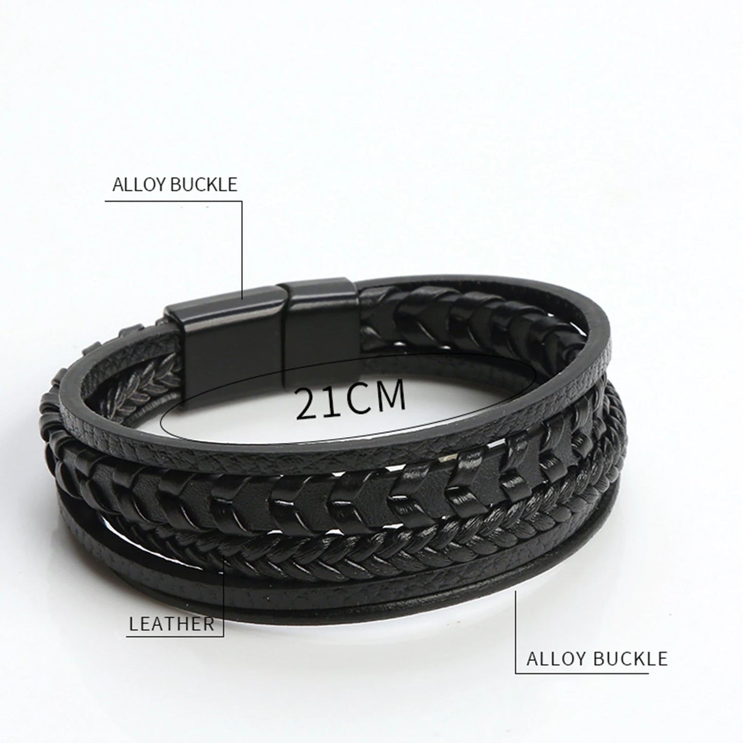Men's Leather Bracelet Black Multilayer | Urban Style-4