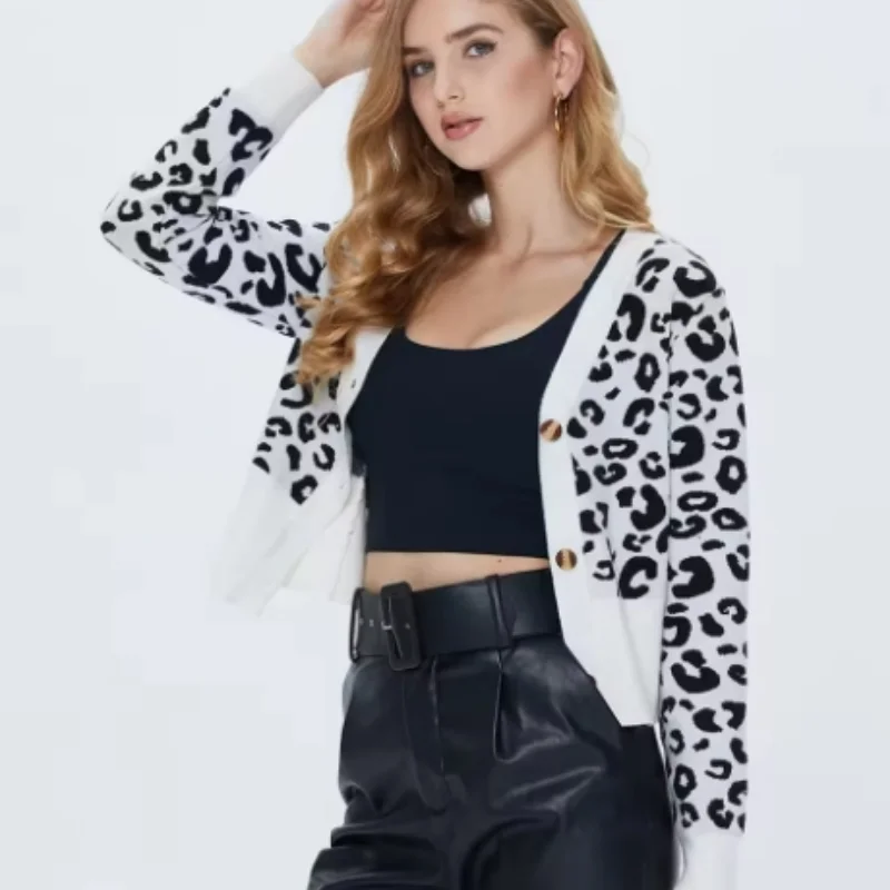 Women Leopard Print Cropped Cardigan | Lianne