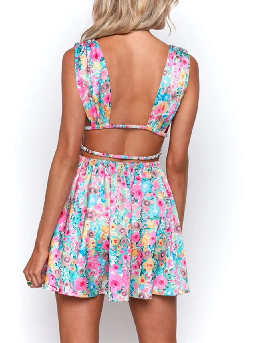 Women Floral Backless Mini Dress | Freya