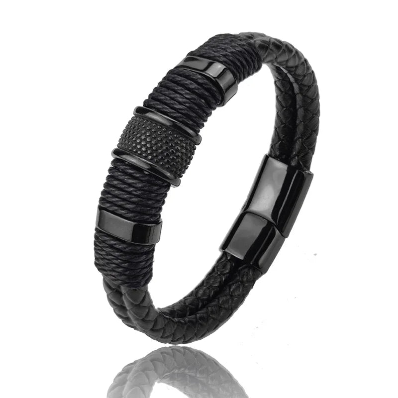 Variant image for Men's Leather Bracelet Brown Stainless Steel | Classic Elegance-3