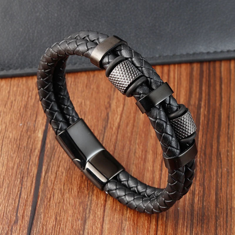 Men's Leather Bracelet Black Genuine Leather | Classic Charm-1