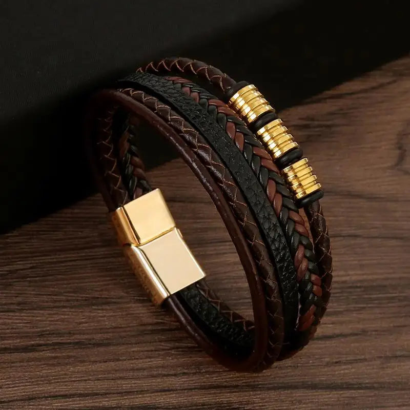 Variant image for Men's Leather Bracelet Black Alloy | Classic Style-50