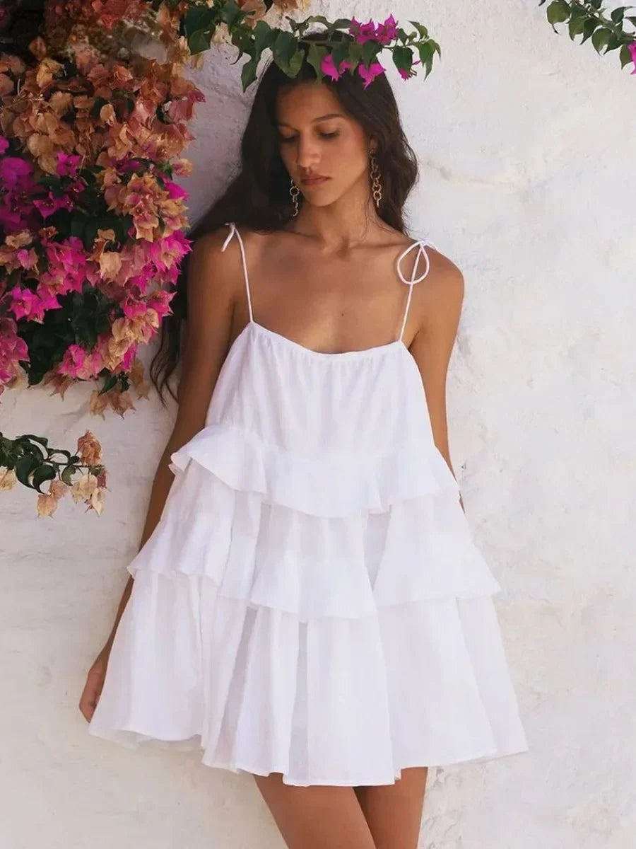 Women Tiered Ruffle Cotton Mini Dress | Mia