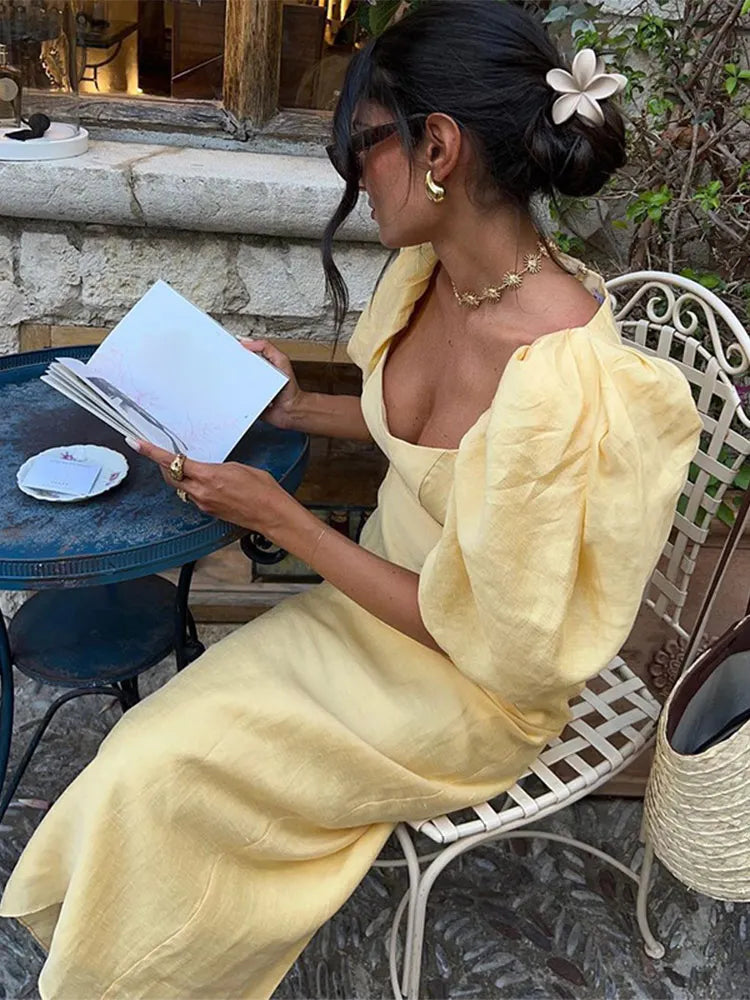 Women Sunny Puff Sleeve Midi Dress | Colette