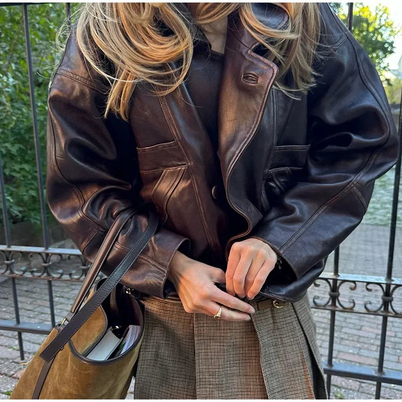 Women Faux Leather Jacket Burgundy | Autumn Chic-5