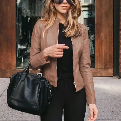 Women Classic Zip-Up Faux Leather Jacket | Kali