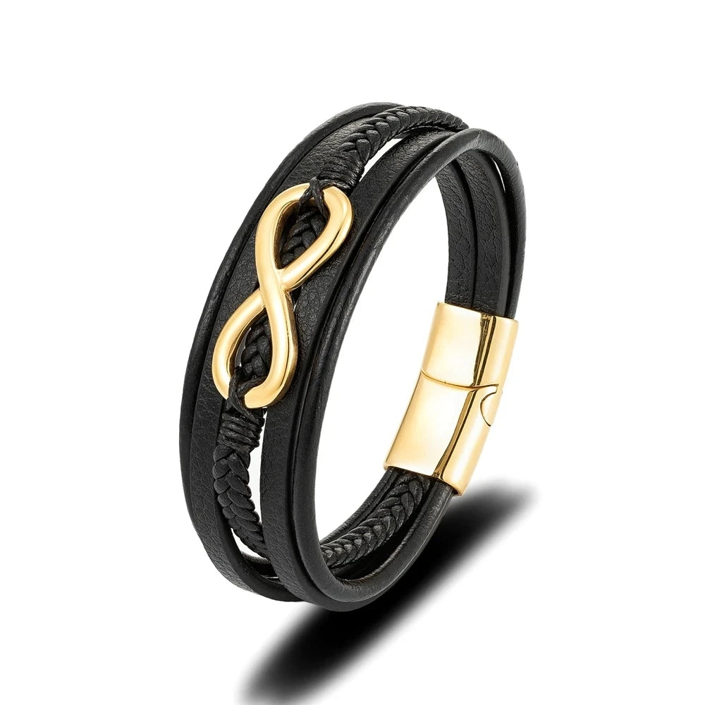 Variant image for Men's Bracelet Black Leather Stainless Steel | Classic-1