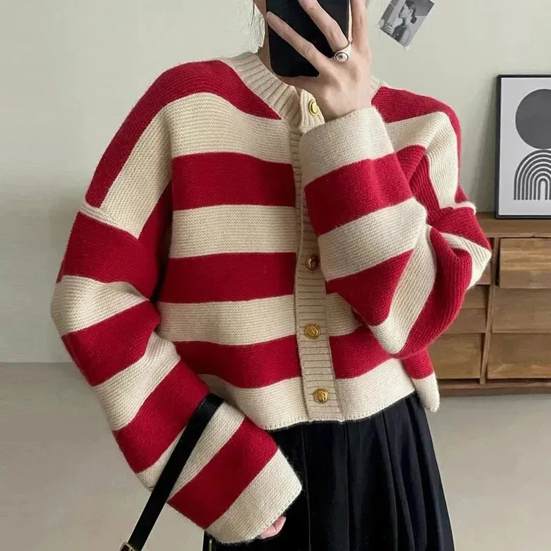 Women Striped Knit Cardigan | Angelica
