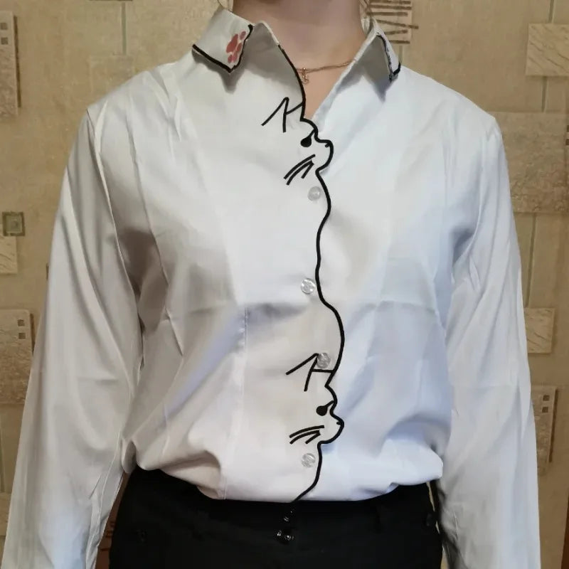 Women Playful Cat Embroidered Blouse | Rebeca