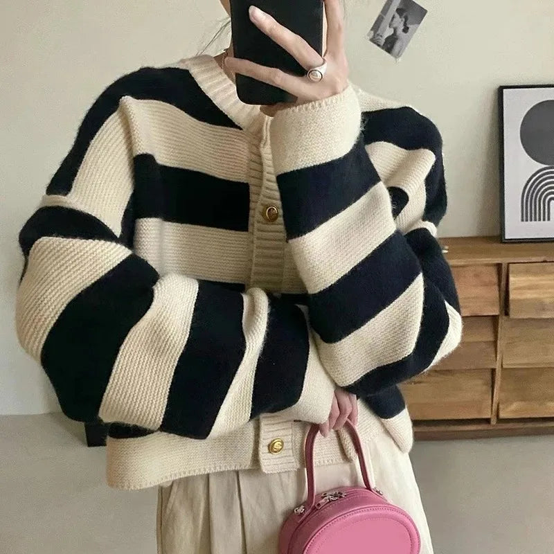 Women Striped Knit Cardigan | Angelica