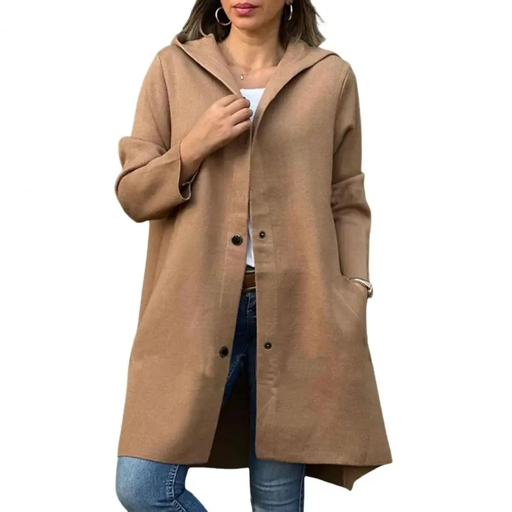 Variant image for Women Wool Coat Grey Hooded Mid Length | Elegant Style-9