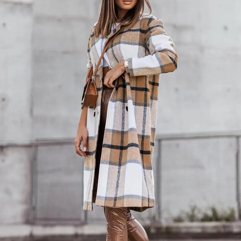 Women Longline Plaid Button Coat | Gisselle