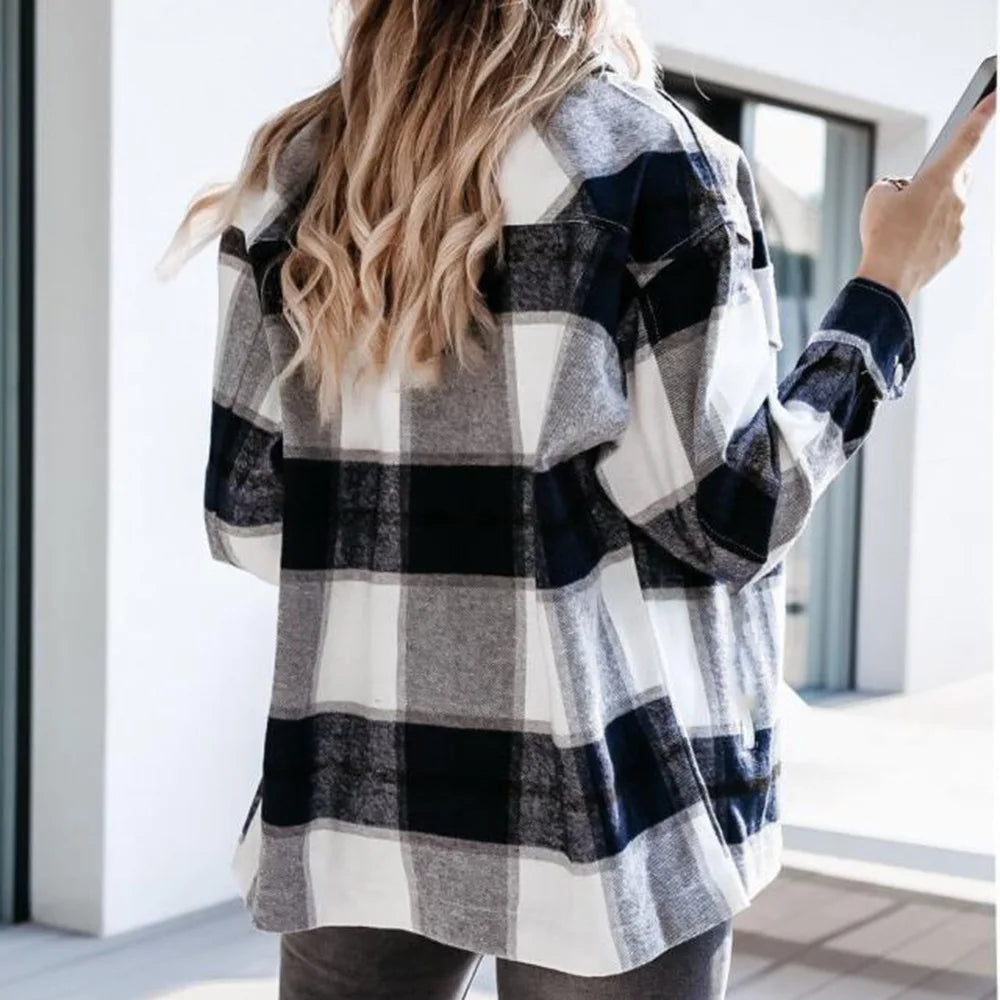 Women Casual Checkered Button Shirt Jacket | Inessa