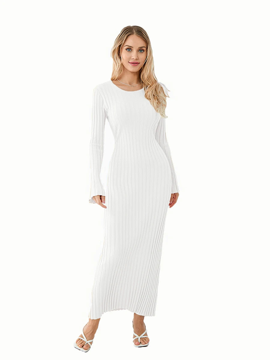 Variant image for Women Long Sleeve Dress Solid Knit | Elegant-15