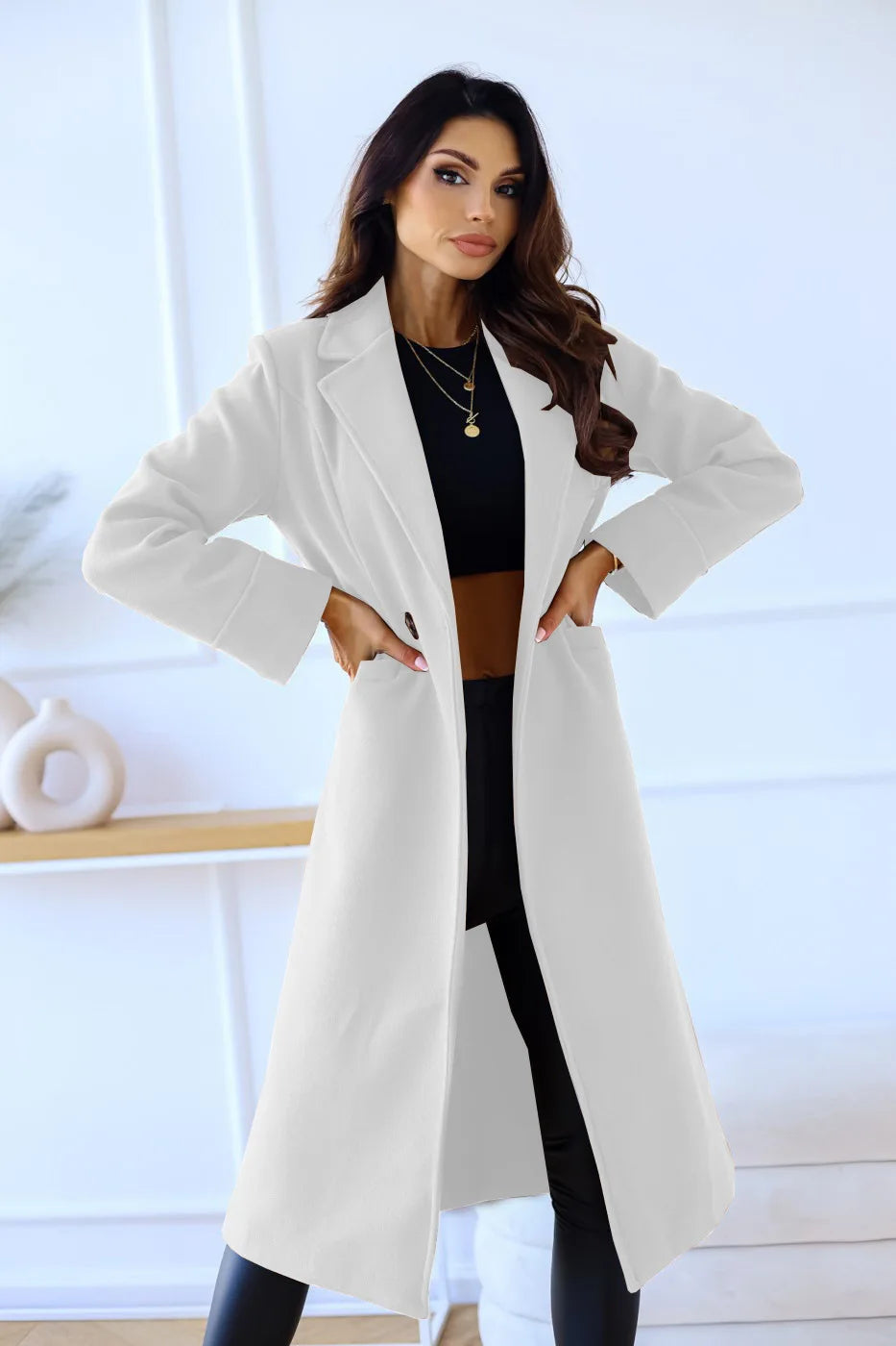 Women Elegant Double-Breasted Long Coat | Vada