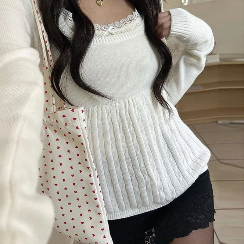 Women Vintage Lace Knit Top | Shaira