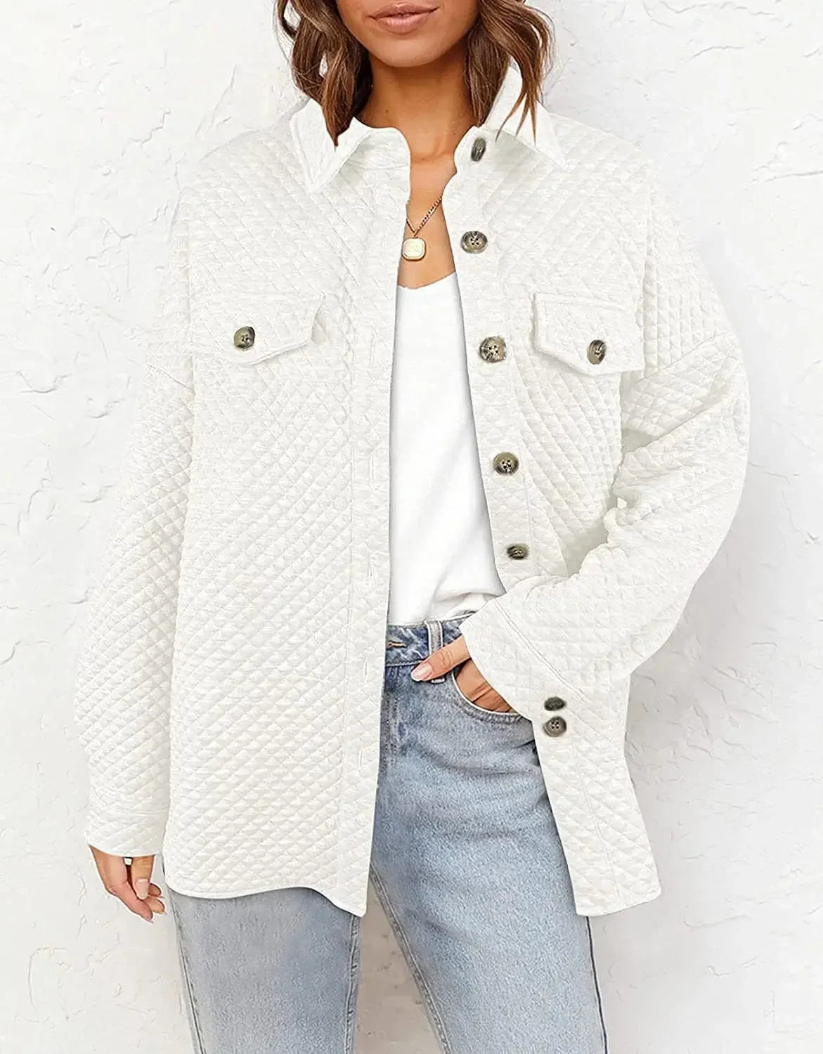 Women Quilted Button-Up Shirt Jacket | Erabella
